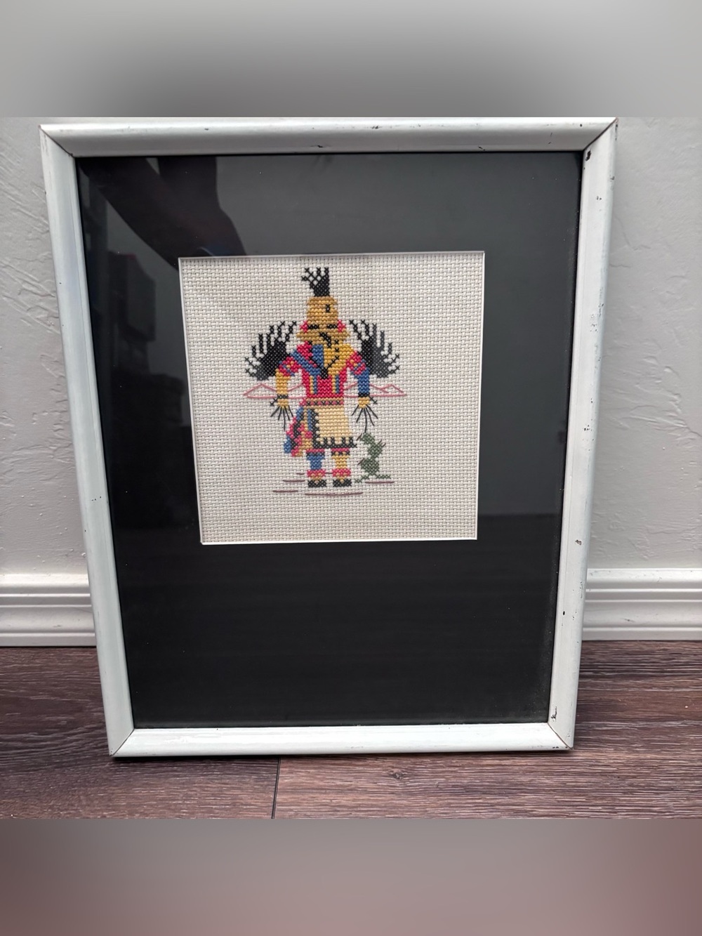 Vintage Framed Needlepoint Native American Kachina 15”x12”